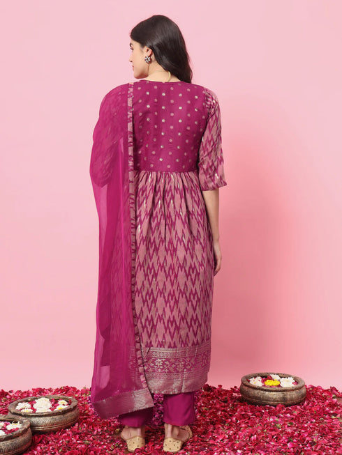 Purple Cotton Silk Pant Suit 190075 Closure View
